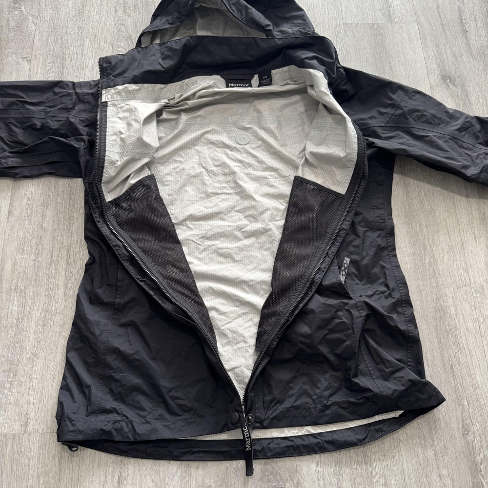 Marmot Jacket Womens Medium Black Hooded Rain Shell Waterproof Windbreaker Coat - Picture 5 of 6